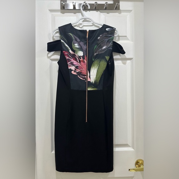 TED BAKER Black Floral Jacquard LEEASH Eden Cold Shoulder Sheath Dress - Picture 2 of 3